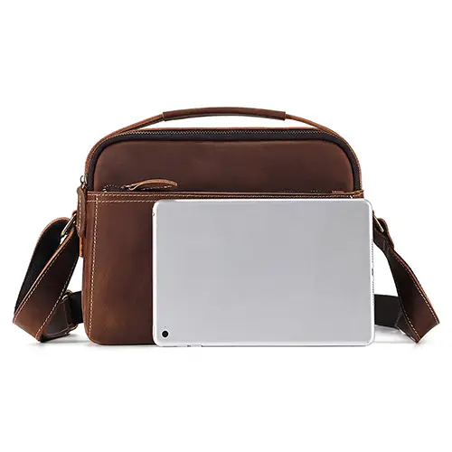 Compact Leather Crossbody Bag with Zippered Compartments